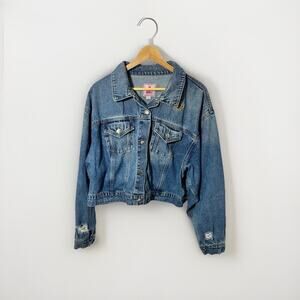 Juicy Couture Cropped Distressed Med Wash Denim Jean Jacket Juniors size 3XL